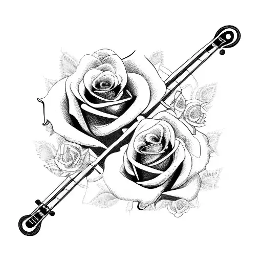 Rock Guitar With Roses And Crosses