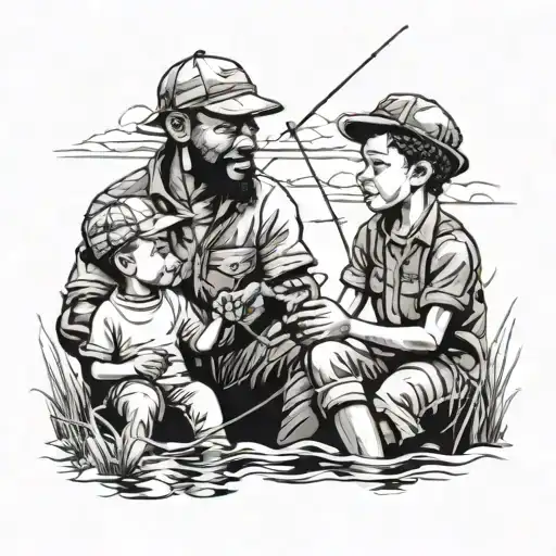 Black Man With A Cap And His 4 Year Old Son Fishing