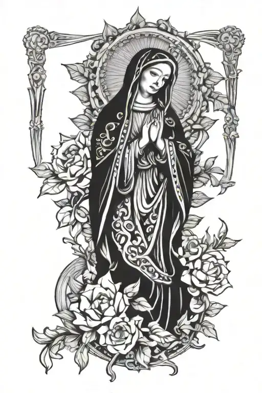 Virgin Mary With Talavera Designs Surrounding