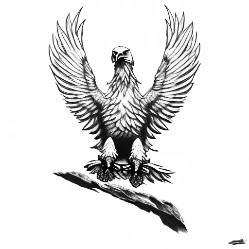 Eagle Seated In A Rock With Its Wings Open