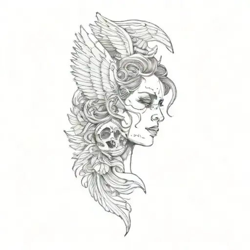 A Woman With Wings And A Skull