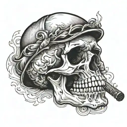 Skull With Lit Cigar In Mouth