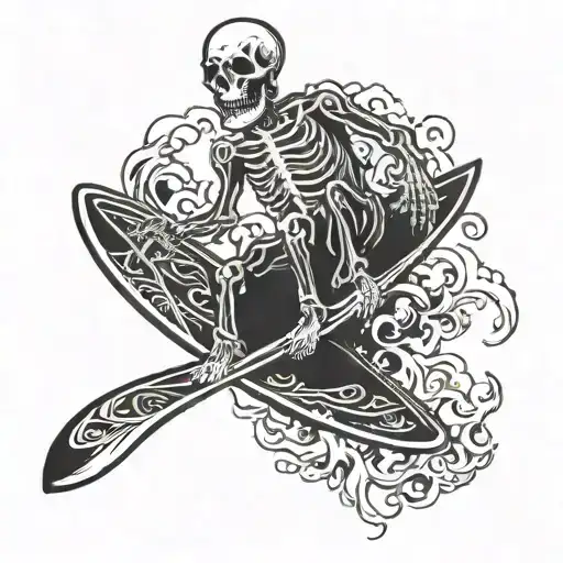 Flame Skeleton Riding Surfboard