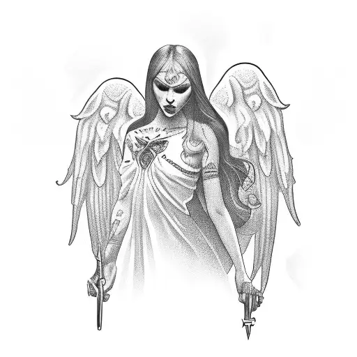 Angel Whit Dark Skulls