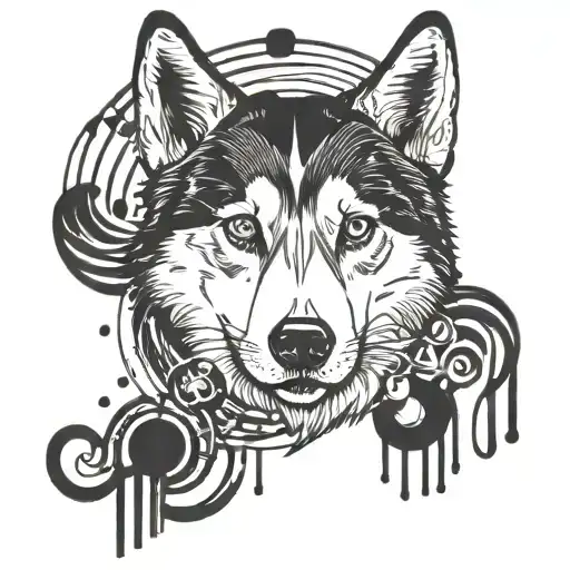 Husky Face Surrounded By Music Notes Floating