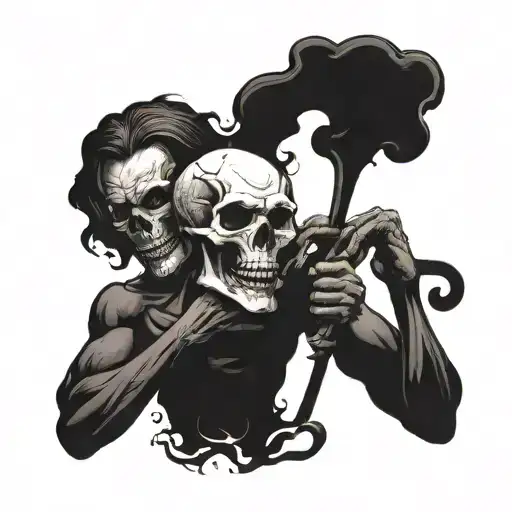 Hell With A Skull Sticking Out Of The Body Holding A Skull