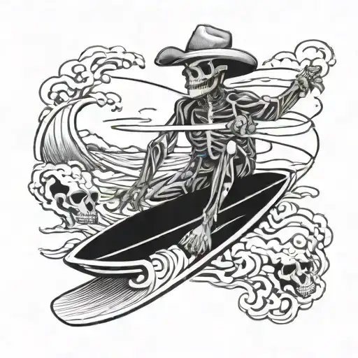 Surfing Skelton With Cowboy Hat