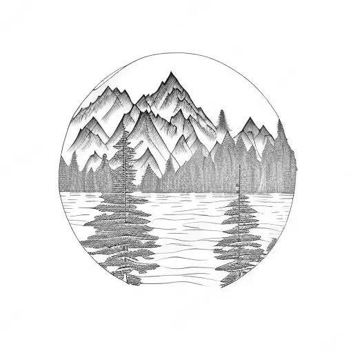 Lake With Trees Behind And A Big Mountain In The Middle