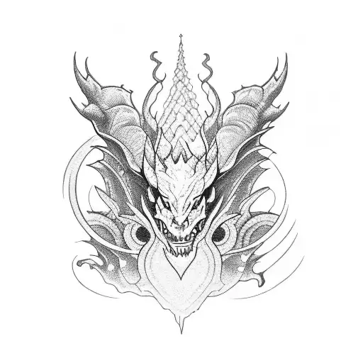 A Blackwork Tattoo Of A Dragon Wrapped Around Jupiter