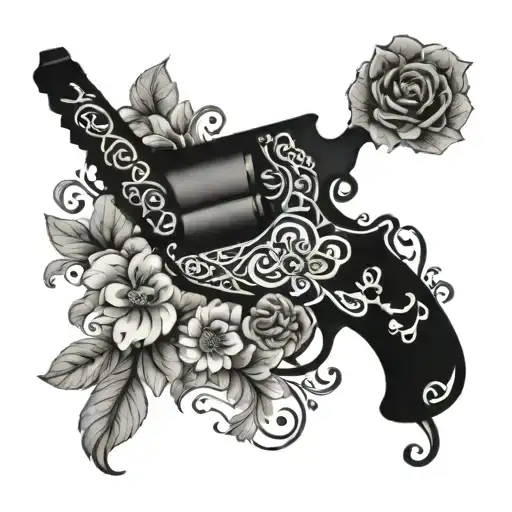 Gun With Intricate Floral Patterns Intertwined