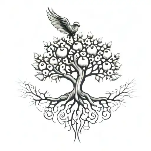 Garden Of Eden Apple Tree With The Roots In The Shape Of Wings