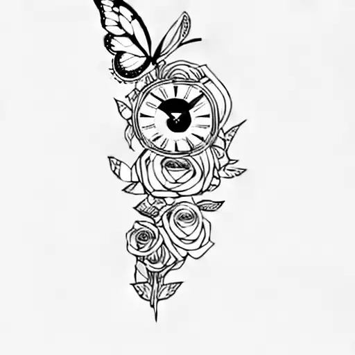 Roses And A Clock And A Butterfly