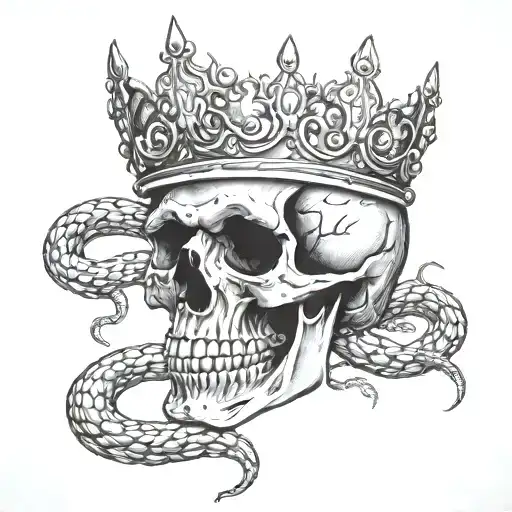 Human Skull With Snake Teeth And Crown