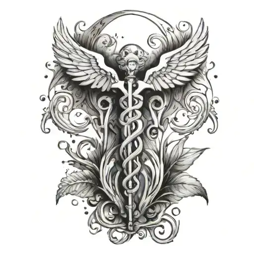 Caduceus Symbol With Water Color