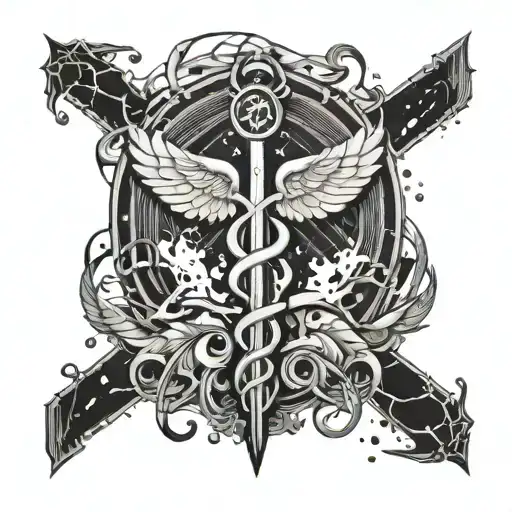 Caduceus Symbol With Ink Splatter