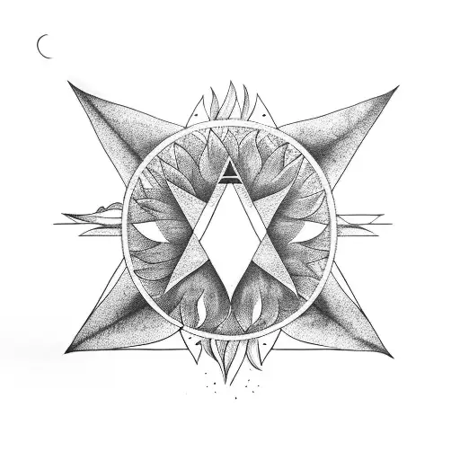 Sunflower With Triangle And Crescent Moon