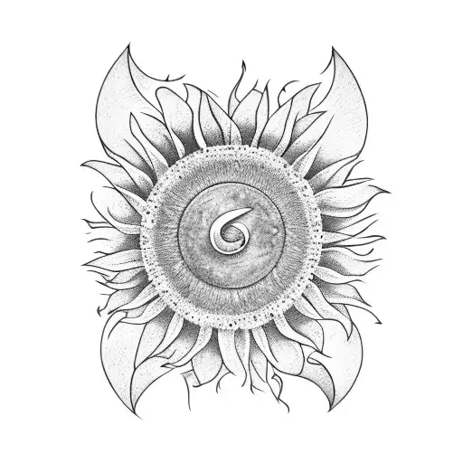 Sunflower At Right Corner Of A Triangle And A Crescent Moon On The Upper Left Corner