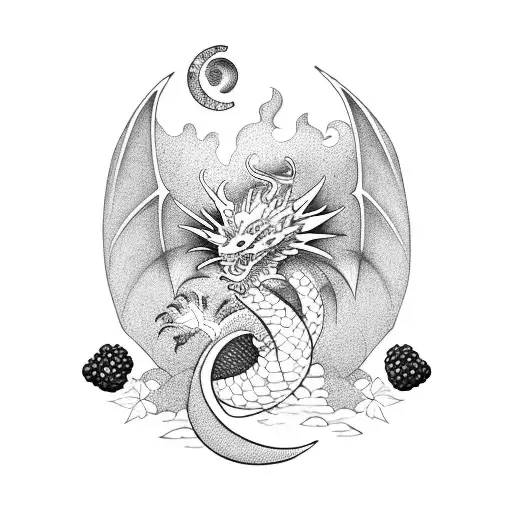 Dragon With Moon And Blackberry Plant