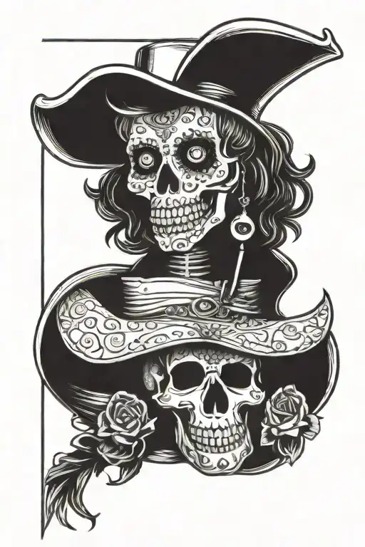 Tarot Card Design Featuring Sugar Skull With Cowboy Hat