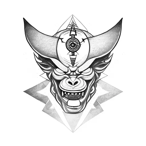 Oni Mask With A Compass Necklace Around Its Neck