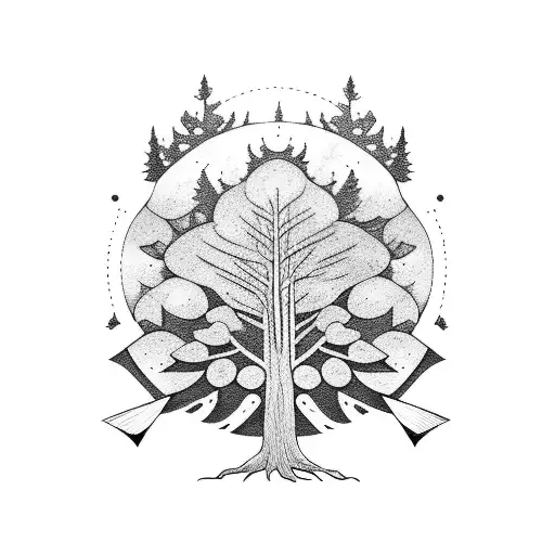 A Blackwork Tattoo Of A Movie Projector Morphing Into A Tree