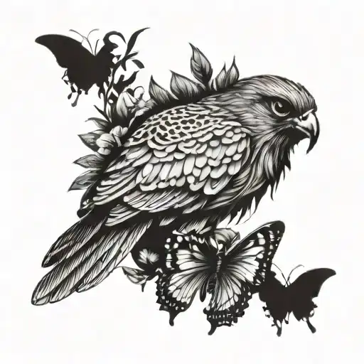 Hawk With The Numbers 4 4 4 Butterflies