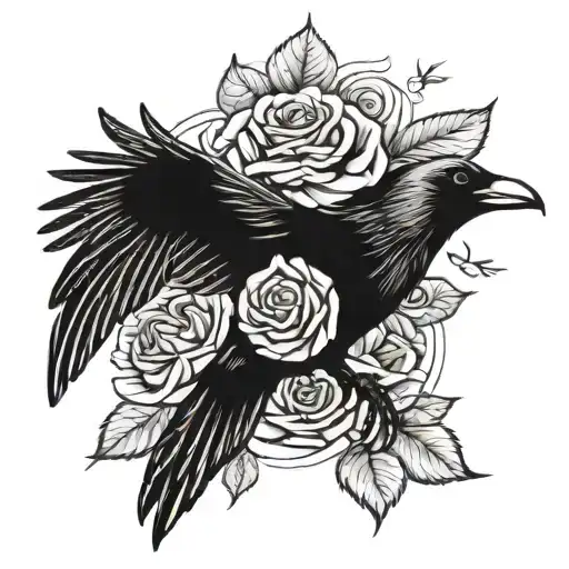 Crow Flying Dove Flying Rose