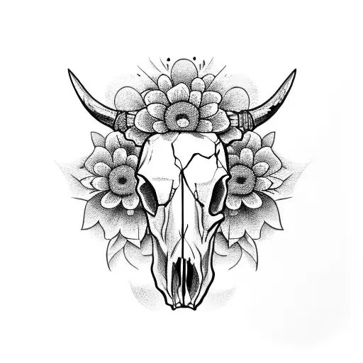 Cow Skull With Marigold Flowers