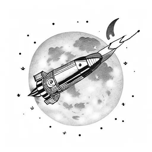 A Whimsical Moon With A Rocket Ship Flying Towards It