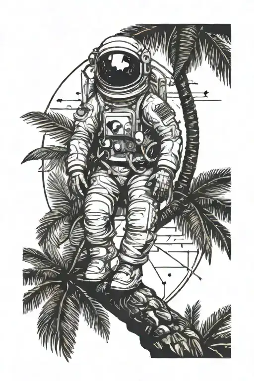 Astronaut Sitting On A Palm Tree