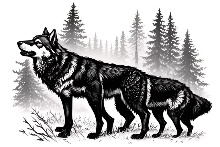 Dark Forest With Wolves Howling