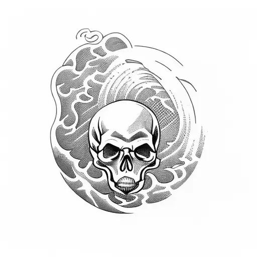 A Skull Riding A Surfboard In A Wave