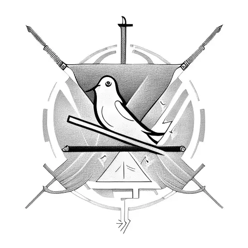 Abstract Design Of A Dove Carrying A Carpentry Tool As A Symbol Of Faith