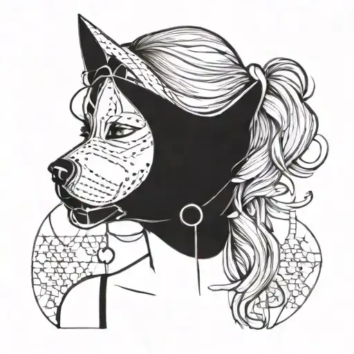 A Minimalist Blackwork Tattoo Of A Woman Wearing A Bdsm Style Dog Mask