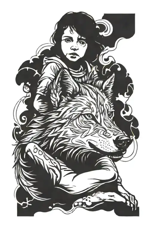 Child Protected By A Wolf