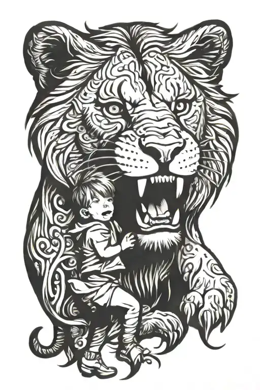 Child Protected By A Lion Roaring