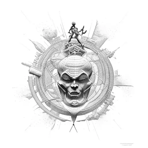 Atlas Debout Porte La Terre Statue Gravure