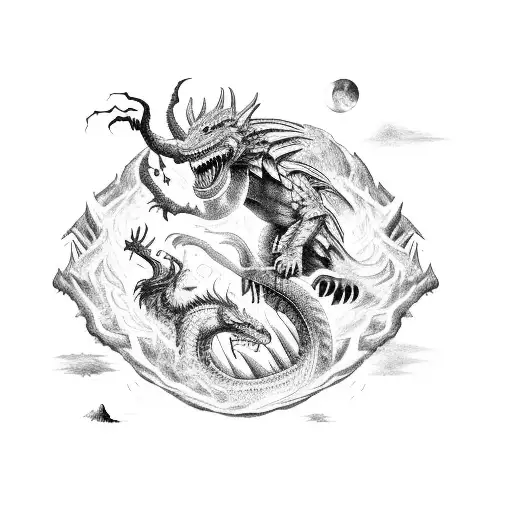 A Majestic Behemoth Battling A Fierce Dragon In A Mythical Landscape