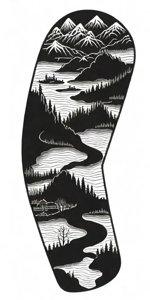 Fret Board Winding Like A Road With River And Mountains Either Side