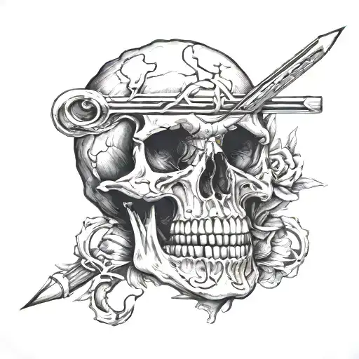 Skull With Pencil In Its Mouth Open
