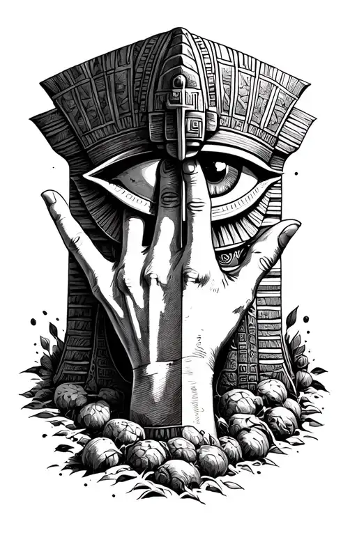 A Hand Emerging From A Grave And The Eye Of Rah Egyptian God
