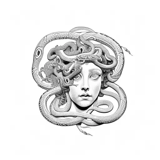Greek Medusa With Snakes And Entwined With Kuklos