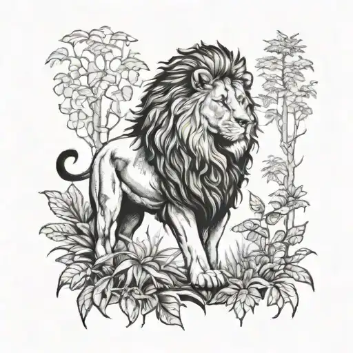 A Majestic Lion Standing Proudly In A Lush Forest Setting