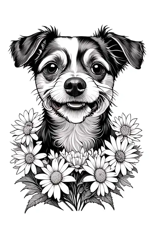 Dog With Aster Flower