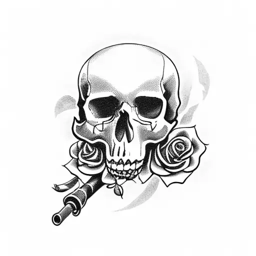 Skull And Roses And Gun