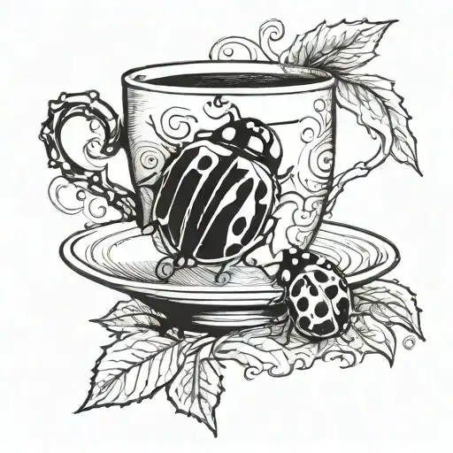 A Steaming Cup Of Coffee With A Ladybug Perched On The Handle