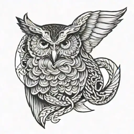 Owl With Snake In Its Mouth