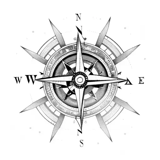 Nautical Compass Surrounded By Clockwork Gears