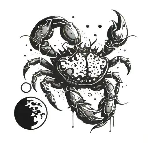 A Crab That Hold The Moon In Its Rght Pincher And A Water Droplet In Its Left Pincher