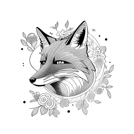 Fox Walking Toward A Sun With Flowers Behind Him